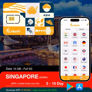 Sim singapore 15gb, không giới hạn 256kbps